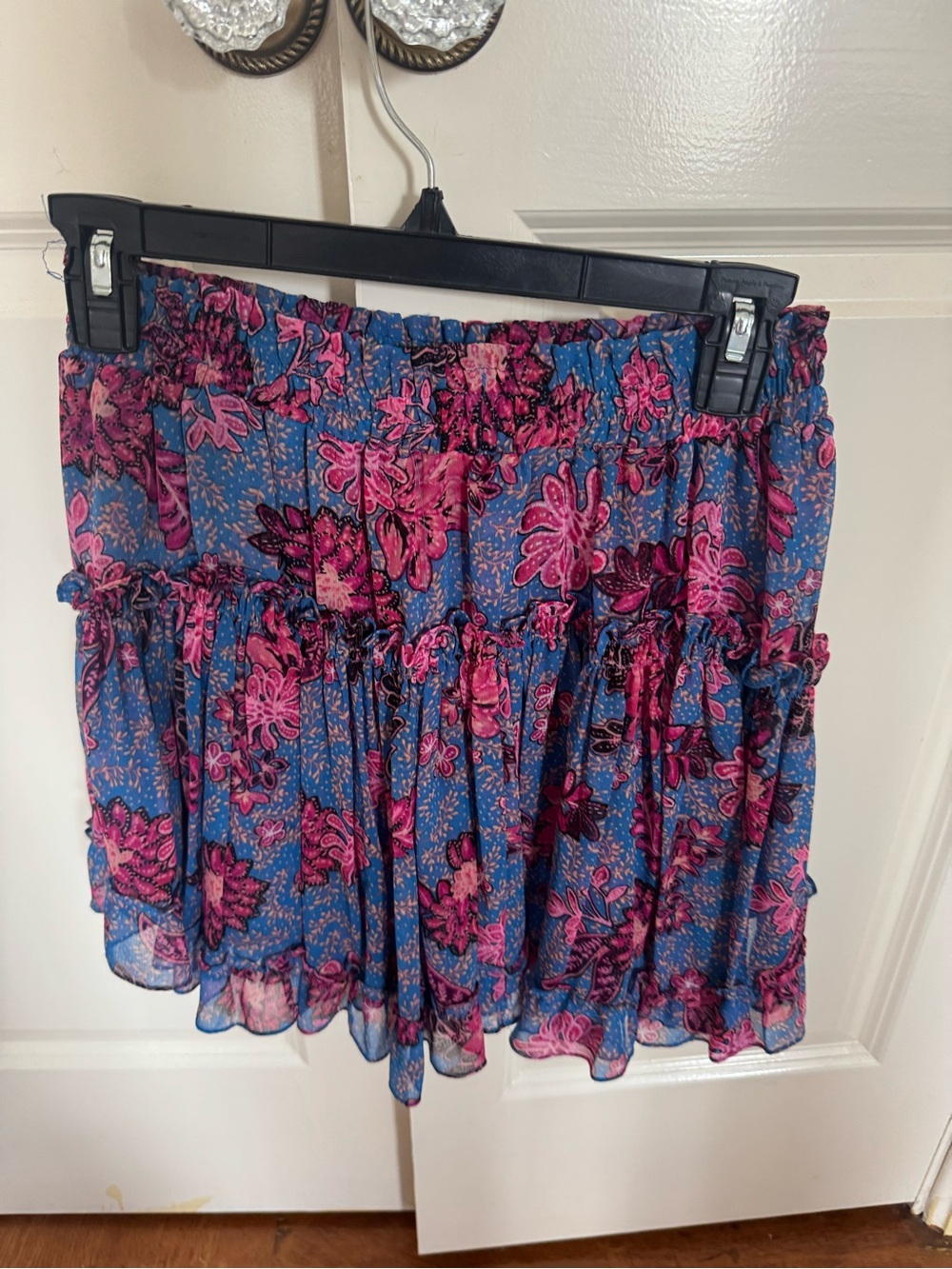 Misa Blue Floral Tiered Mini Skirt - Pink & Blue